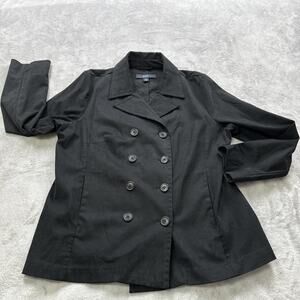 Gap Double Breasted Pea Coat Women’s Size XL Black Faux Suede Stretch Y2K